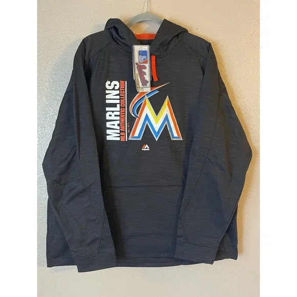 Men's 2XL NWT Miami Marlins Majestic Authentic Collection Team Icon Hoodie - Picture 1 of 8